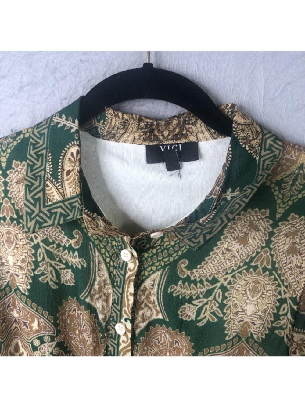 VICI Dress Womens S Green Paisley Shirt Belted Fit Flare Midi Boho Statement - Picture 8 of 16